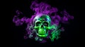 Neon Green Holographic Skull: Abstract Elegance in Midnight Black