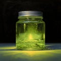 neon green light inside in a square glass jar with screw lid Royalty Free Stock Photo