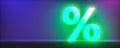 neon green percent sign 3d rendering