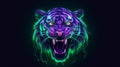 Neon Green And Purple Tiger Head In Nightmarish Style