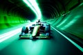 Neon green racing car driving trough a tunnel Royalty Free Stock Photo