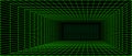 Neon green wireframe grid room. 3d perspective angle background. Futuristic digital outline space. Geometric dimension Royalty Free Stock Photo