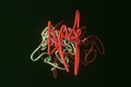 Neon grow lights, messy colorful string for design texture, background. 3D render.