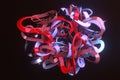 Neon grow lights, messy colorful string for design texture, background. 3D render.