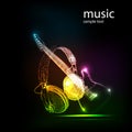 Neon guitar with Headphones, grunge music