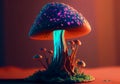 neon hallucinogenic mushroom on a blue background.