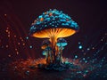 neon hallucinogenic mushroom on a blue background.