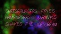 Neon Hamburger Diner Menu in Rainy Window Royalty Free Stock Photo