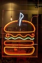 Neon Hamburger Sign in restaurant