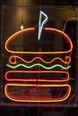 Neon Hamburger Sign in restaurant