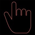 Neon hand point select declare index finger forefinger for click concept pushing choose icon red color vector illustration image