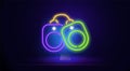 neon handcuffs for various role-playing games. Adult Toys Neon Label. Vector Illustration of Sex Shop Promotion.