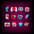 Neon happy Valentines Day set icon