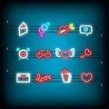 Neon happy Valentines Day set icon Royalty Free Stock Photo