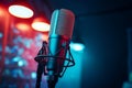 Neon harmony Studio microphone banner bathed in red and blue