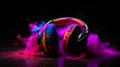 Neon headphones. Illustration AI Generative