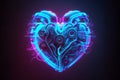 Neon heart in blue light on dark background. Cyber Valentines. Generative AI