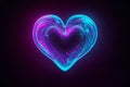 Neon heart in blue and magenta on a dark background. Toned image. Valentines Day. Generative AI