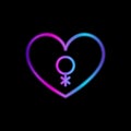 Neon heart with genderqueer symbol on black background Royalty Free Stock Photo