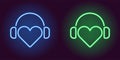 Neon Heart with headphones in Blue and Green color