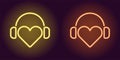 Neon Heart with headphones in Yellow and Orange color