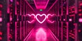 Neon Heart Illuminating Data Center Aisle. Generative ai
