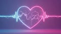 Neon Heart with Pulse Line Royalty Free Stock Photo