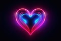 Neon heart shape frame on black background, shiny and glowing