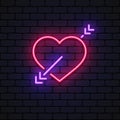Neon heart sign. Vector glowing valentine day holiday decoration love symbol. Electric bulb vintage retro banner. Vector Royalty Free Stock Photo