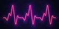 Neon heartbeat. Neon heart pulse graphic.