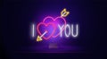 Neon hearts with arrow. Love You neon text, bright signboard, light banner. Valentine's Day logo neon, emblem Royalty Free Stock Photo