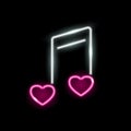 Neon heartshape musical note icon isolated on black background. Love, St. Valentine Day, romance concept. Vector