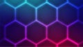 Neon Hexagon background. Futuristic Hexagonal pattern on dark gradient backdrop. Chemical or medical technology concept Royalty Free Stock Photo