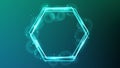 Neon hexagon frame with shining effects and sparkles