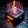 Neon, high tech music box. High technology, speaker, music equipment, radio and studio stereo machine