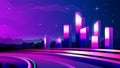 Neon highway illustration on a metropolis background Royalty Free Stock Photo