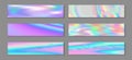Neon holo bright banner horizontal fluid gradient unicorn backgrounds vector collection. Fantasy