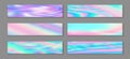 Neon holo luminous banner horizontal fluid gradient mermaid backgrounds vector set. Kawaii