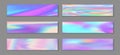Neon holo magic banner horizontal fluid gradient princess backgrounds vector set. Fairy holographic