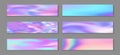 Neon holo trendy banner horizontal fluid gradient mermaid backgrounds vector set. Girlish
