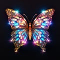 Neon holographic butterfly with a spectrum of colors on its wings.