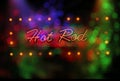 Neon Hot Rod Sign in wet window with vintage hot rod car in background Royalty Free Stock Photo