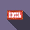 Neon hotel sign icon, flat style