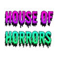 Neon house of horrors sign font fonts dripping melting fear horror haunted text type words eerie fun fair fairground ride Royalty Free Stock Photo