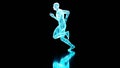 neon human figure running isolated on black, 3D holographic running man Royalty Free Stock Photo