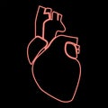 Neon human heart icon black color in circle red color vector illustration flat style image Royalty Free Stock Photo