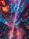 Neon Hyperrealistic digital metropolis modern skyscrapers design ai generate