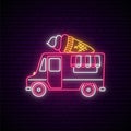 Neon ice cream truck sign. Royalty Free Stock Photo