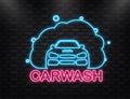 Neon Icon. Abstract infographic with carwash flat illustration. High pressure washer. Vector banner.