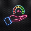Neon Icon. Credit score speedometer in hand on white background. Royalty Free Stock Photo